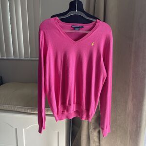 Ralph Lauren Golf Sweater Pink V Neck Pony Logo XL Cotton Cashmere Lightweight